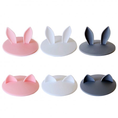 Super Cute Silicone Cup Lids Mug Cover, Soft Rabbit Cat Ear Drink Cup Bowl Cap, Kids Gift Home Decor, Set of 6 (Pink+White+Grey) 