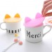 Cherry Pink Silicone Cup Lids Mug Cover, Soft Rabbit Cat Ear Drink Cup Bowl Cap, Cute Kids Gift Home Decor, Set of 6 (Yellow+Pink+Purple) 