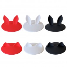 Lovely Silicone Cup Lids Mug Cover, Soft Rabbit Cat Ear Drink Cup Bowl Cap, Cute Kids Gift Home Decor, Set of 6 (Red+Black+Transparent)